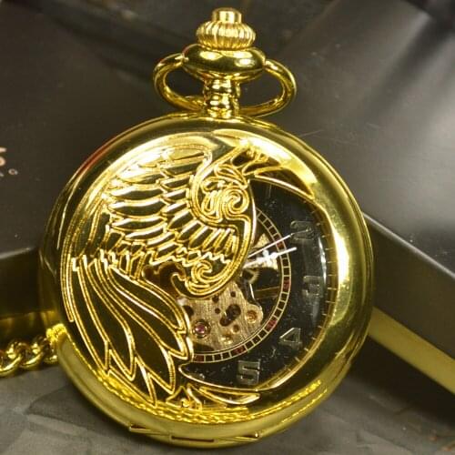 Steampunk Luxury Fashion Antique Skeleton Mechanical Pocket Watch Men Chain Necklace Business Casual Pocket & Fob Watches Gold
