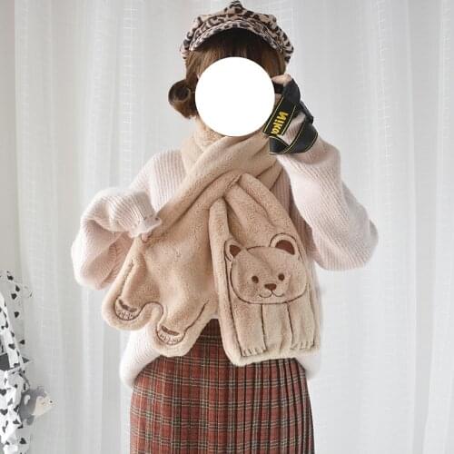 Cute Girls Bear Warm Faux Cashmere Scarf Winter Girls Scarves Women 2018 Color Brown & Khaki