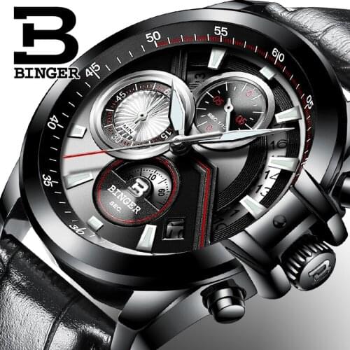 Switzerland Binger Mens Casual Japan Quartz Wristwatch Sport Coated Glass Chronograph MultiFunction Business Relogio Masculino