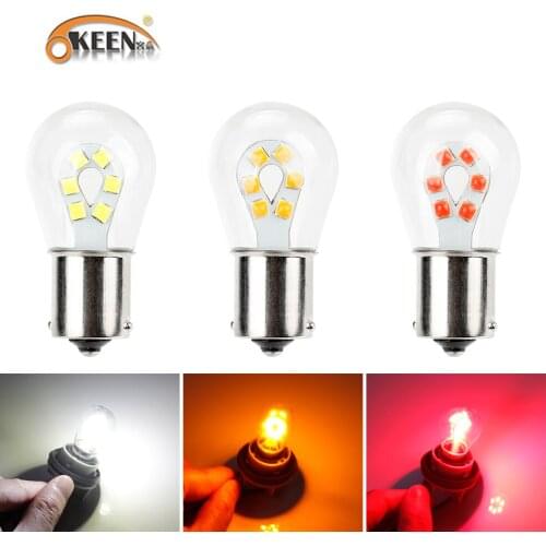 OKKEN LED Car Turn Singal Running Lights 1156 1157 3030 BA15S BA15D Brake Lamp 12V Auto Fog Energy Saving Bulb Red Yellow White