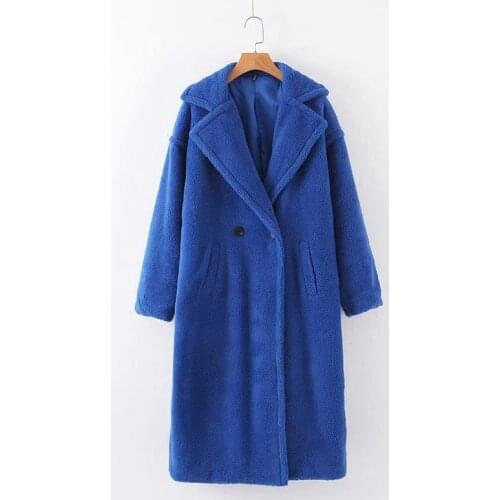 High Quality Spring Winter Womens Casual Two-button Loose Woolen Coat Mulit-color Mid-length Lamb Wool Coat