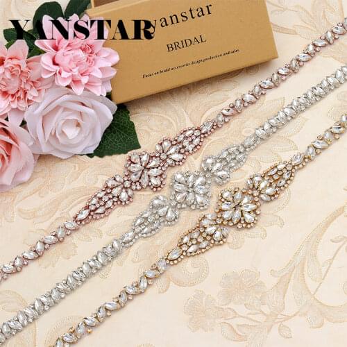 YANSTAR 30PCS Wholesale Rhinestone Applique Accessory For Bridal Rose Gold Crystal Sew On Wedding Dress Sash YS869