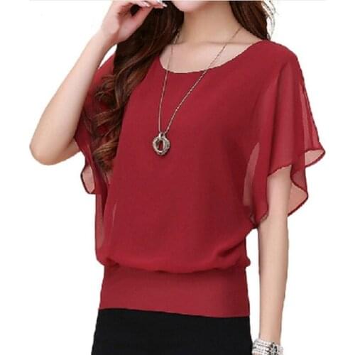 Plus Size 5XL Chiffon Blouse Women 2020 Summer New Fashion Short Bat Sleeve Pure Color Tops Casual Loose Oversized Shirts