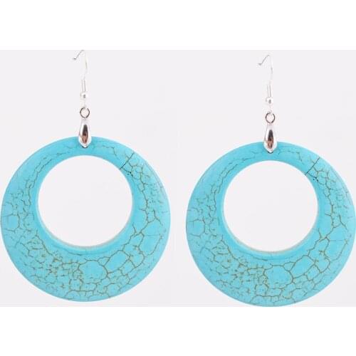 Natural Stone Green Howlite Double Circle Shape Earring Fit Women Men Charm Healing Jewelry Silver Hook R303