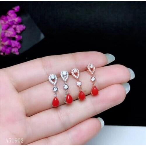 KJJEAXCMY Supporting detection 925 sterling silver inlaid natural red coral gemstone earrings earrings new female models support