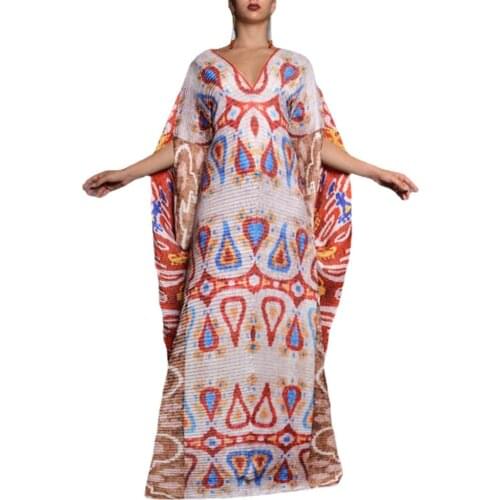 Lady Hijab Dress Large Size Loose Muslim Dress Islamic Dress 2021 Summer New Print Leisure Dubai Abaya Middle East Ethnic Style
