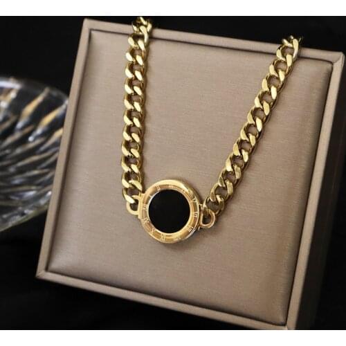 Titanium Steel Choker Roman Numerals Necklace Collar Statement Hip Hop Big Chunky Gold Color Thick Chain Necklace Women Jewelry
