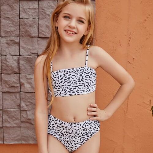 Girls Lively Bikinis Set Children Printing Leopard Swimwear Summer Beach Swimsuits for 5~10 Years Teens Low Waist Bodysuits