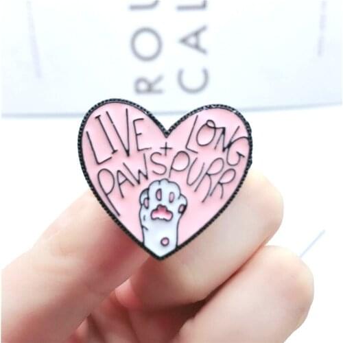 XEDZ Cute Animal Metal Enamel Pin Pink Love Bear Paw LIVE LONG PAWSPURR Letter Badge Shirt Backpack Lapel Brooch Jewelry Gift