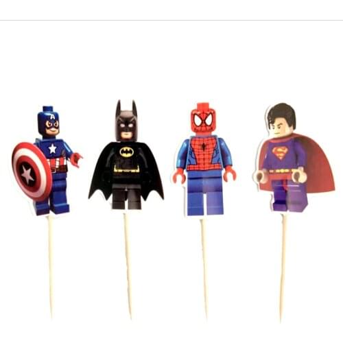 24pcs/lot Super Hero Theme Happy Birthday Events Party Boys Kids Decoration Cupcake Toppers Supplies Baby Shower Cake Picks