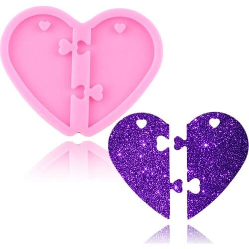 Disney Shiny Split Heart Keychain Silicone Molds Pendant Epoxy Resin Molds Polymer Clay DIY Necklace Charms Jewelry Making Mould