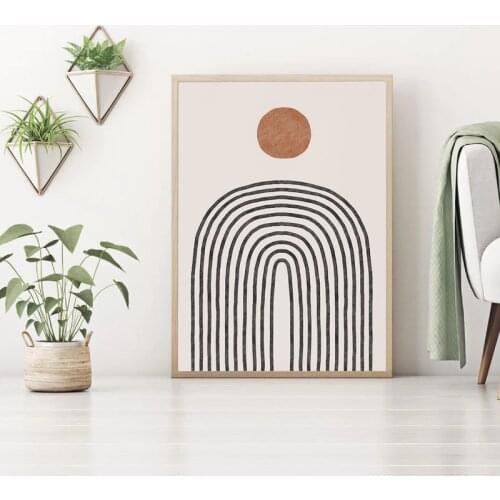 Boho Rainbow Abstract Painting Art Print Minimalist Neutral Wall Art Canvas Poster Bedroom Wall Pictures Living Room Decoration