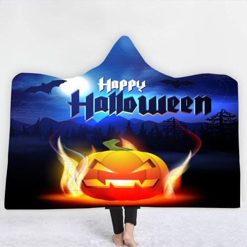 Carnival Of Halloween 3D Digital Printing Hooded Blanket Cape Thickened Double Plush Home Sofa Hat Warm Heated Portable Blanket