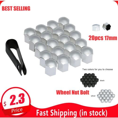 20pcs 17mm Wheel Nut Bolt 20pcs 17mm Head Cover Cap Protective Bolt Caps Exterior Decoration Protecting Bolt Rims Silver/Black