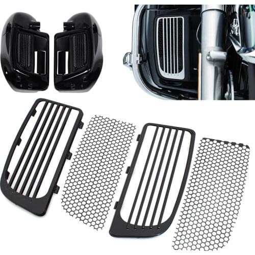 Motorcycle Black Chrome Radiator Grills Lower Fairing Twin Cooled For Harley 14-20 Ultra Road Street Tri Glide Limited FLHTK CVO
