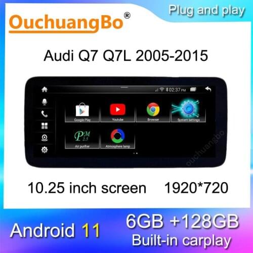 Ouchuangbo audio radio stereo for 10.25 inch Audi Q7 Q7L 2005-2015 Android 11 Qualcomm multimedia GPS head unit DSP