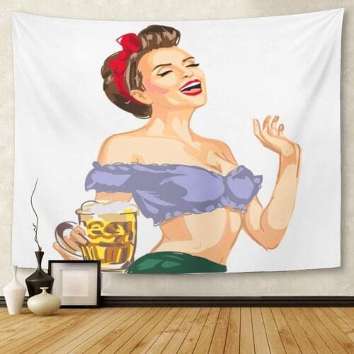 Pinup Pin Up Girl Waitress Hanging Beer Woman Vintage Tapestry Wall Hanging for Living Room Bedroom Dorm 60x80 Inches