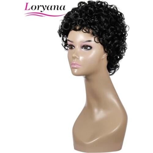 Loryana Synthetic Short Wigs Black Afro Curly Wig For Women Natural Black Hair wig Heat Resistant Bangs wig
