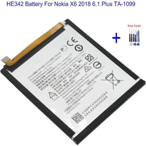 1x HE342 3060mAh /11.78Wh Replacement Battery For Nokia X6 2018 6.1 Plus TA-1099 TA-1109 X5 5.1 Plus Batterie + Repair Tools kit