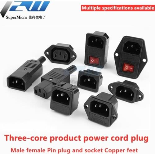 Input connector 10A 250VAC 3pin iec320 C14 power plug with red light rocker switch 10A male/female connectorAC-01/02/03/04/05/06