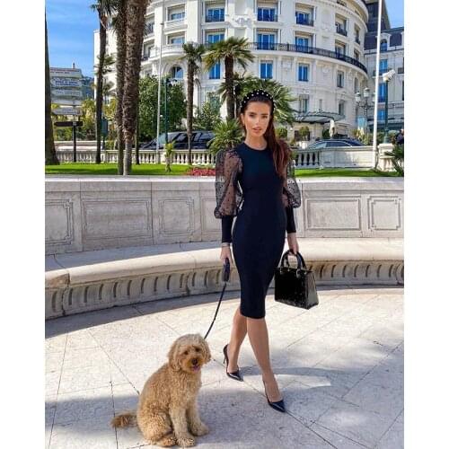 AI RUI SHI STORE Black Elegant Summer Bodycon Round Neck Women Office Career Dresses