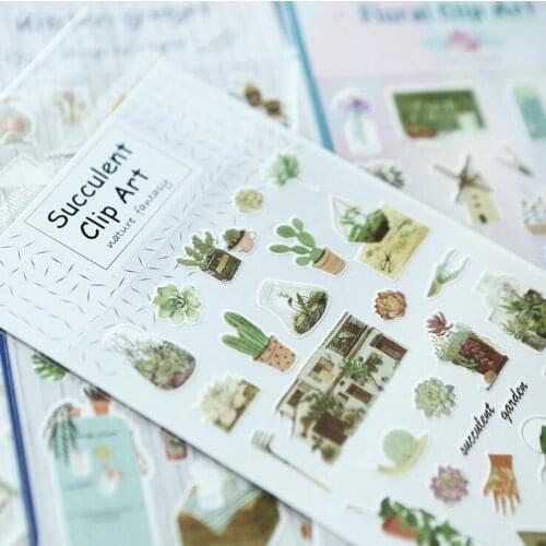1 Sheet/pack NEW Clip Art Life Warm Homeland Succulent Plant Art Stickers Adhesive Stickers DIY Decoration Paper Stickers