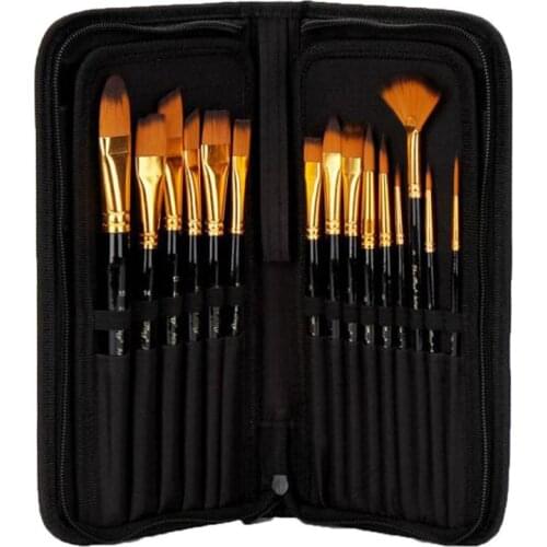 15 PCS Paint Brush Set With Case For Drawing Painting Wooden Watercolor Acrylic Oil Artistic Brushes Art Supplies Nylon Hair