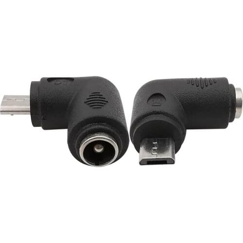 2Pcs DC Power Adapter 5.5x2.1mm DC Jack Plug Charging Connector 5.5x2.1mm DC Female to Mirco USB Male Plug Right Angle Elbow