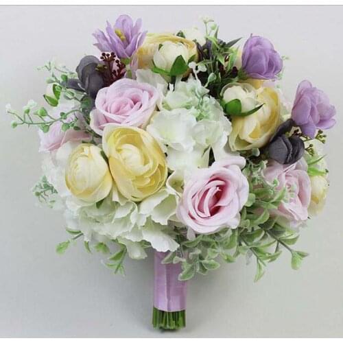 2018 New creative handmade flower floral wedding bride holding flower bouquet Mixed color flower and gree leaf hydrangea rose