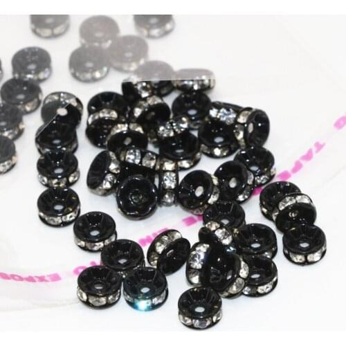 30pcs black rhinestone crystal rondelle abacus spacers beads 6 8 10 12mm fashion diy jewelry findings accessories B2816