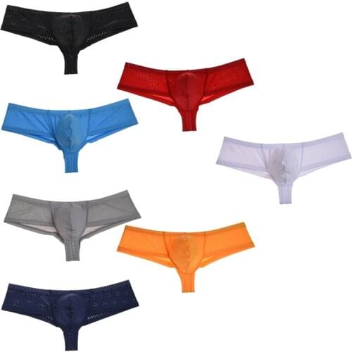 7PCS/Lot Comfy Breathable Holes Sexy Mens Boxers Underwear Fashion Design Pure Color Male Underpants Pouch Boxer Shorts