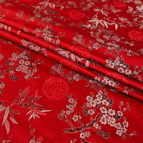 75cm imitation silk brocade plum and bamboo pattern satin silk fabric cheongsam furniture cushion cushion fabric Sewing DIY