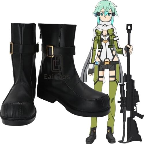Anime Sword Art Online 2 Phantom Bullet Asada Shino/Sinon Cosplay Halloween Shoes Black Boots Custom Made