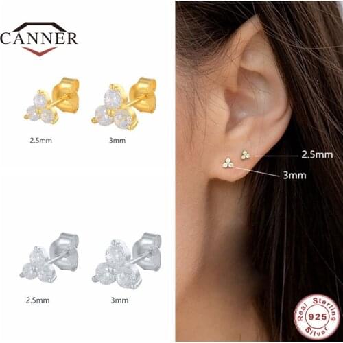 CANNER 2/3mm Different Size 925 Sterling Silver Small Stud Earrings for Women Piercing Earring Jewelry Gift Pendientes Brincos