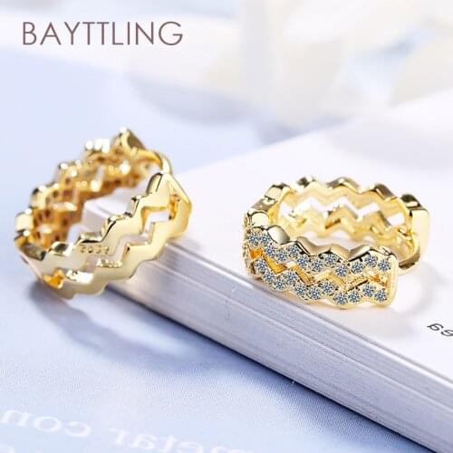 BAYTTLING Hot Sale 12MM 925 Sterling Silver Gold/Silver Double Wave Zircon Hoop Earrings For Women Fashion Wedding Jewelry Gifts