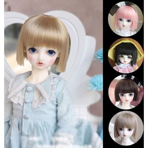 BJD SD 1/3 1/4 1/6 1/8 toy doll wig set neat bangs cute black student high temperature fiber doll wig doll accessories 24 color