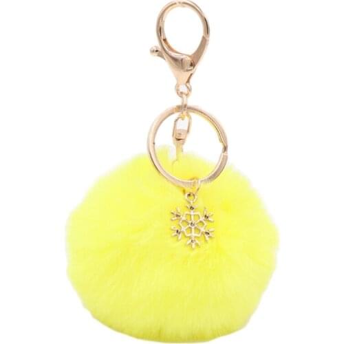 Pom Pom Keychain with Snowflake Pendant Charms Furry Fluffy Plush Ball Keyring XX9D