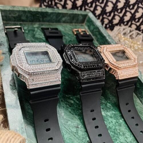New Fashion Full Diamonds Men Square Watches for Women Sparkly Electronic Digital Watch 100% Real Waterproof Rubber Wristwatch