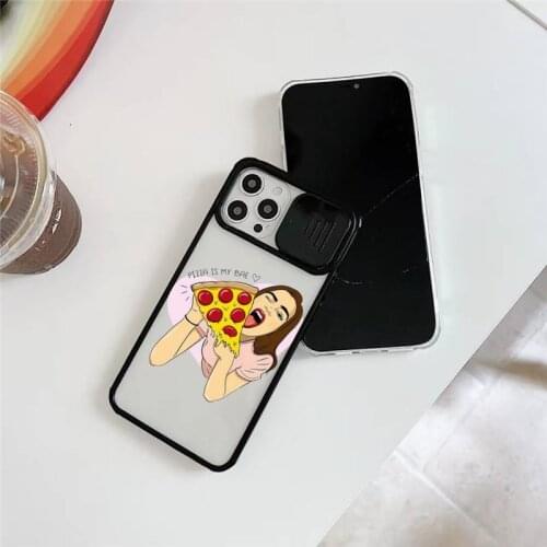 Ins pizza girl Phone Case For iPhone 12 11 8 7 se 2020 mini pro X XS XR MAX Plus Transparent Camera Protection Cover