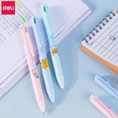 Deli Multicolored Ballpoint Pen KAKAO FRIENDS 4 Colors In 1 Ball Point Pen Cute Korean Stationery Prizes for Kids Gift 0.7mm Pen