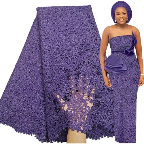 Bestway Guipure Lace Fabric 2021 High Quality Sequin Water Soluble Embroidery African Nigerian Gown Sew Cord Lace Fabric 5 Yards