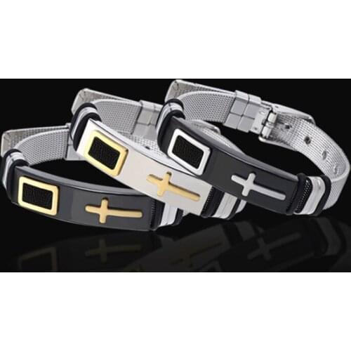 JOINBEAUTY 2021 New Punk Cross Design Cool Men Bangles Stainless Steel Reticulum Adjustable Bracelet Jewelry Party Gift 6662