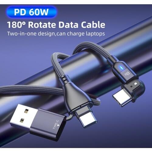 180° 60W USB Type C To USB C PD Cable For Xiaomi Samsung Fast Charger USB C Cable For Macbook iPad Pro Tablet Laptop Wire Cord
