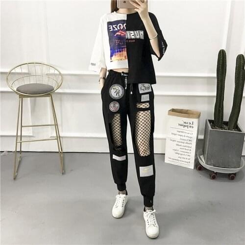 Nightclub Singer Men And Women New Mesh Hip-hop Loose Casual Street Dance Pants ds Costumes Three-piece suit Tracksuit For Women