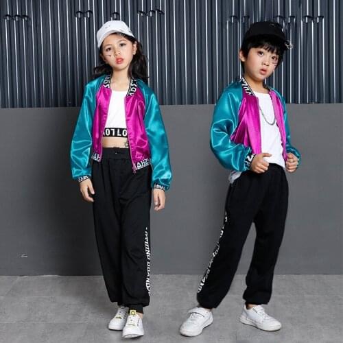 Girls Dance Costumes Hip Hop Costume Long Sleeve Dance Costume Jacket Coat Pants for Girls Kids Dance Tops Dancewear
