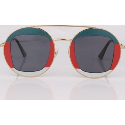 Round three color gold frame sunglasses women fashion style grey lens