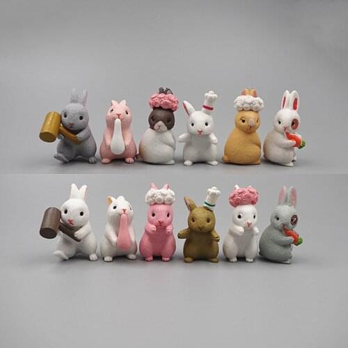 12 Pcs Cute Mini Bunny Decoration Hare Animal Statue Garden Decoration Miniature Landscape Crafts Miniature Statue
