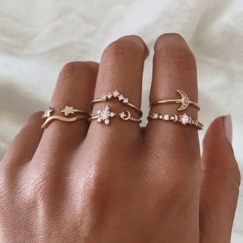 Moon Matching Rings for Women Anillos Mujer Gold Ring Set Bagues Anillo Bohemian Jewellery Slytherin Accessories Couple Gift