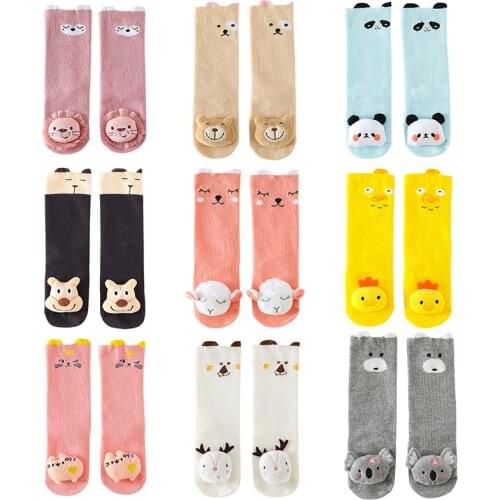 0-3Y Infant Baby Socks Cartoon Baby Cotton Newborn No-slip Socks Kids Boys Girls Knee High Socks Candy Color Soft Socks