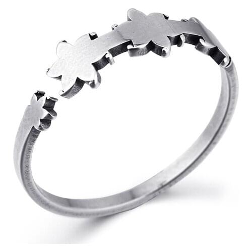 Stainless Steel Open Ring Metal Color Six Petals Flowers Female Adjustable Ring In The Middle FemaleJewelry R105-T2